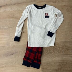 Dearfoams Kids Pajama Set - Cream and Navy with Red Plaid